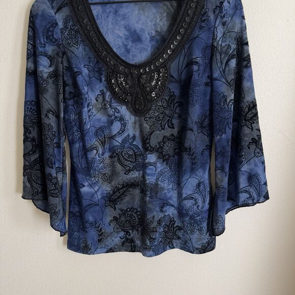 Vtg 90s Beaded Fairy Grunge Top Womens Small Blue Phoebe Friends Whimsigoth Boho - Picture 3 of 16